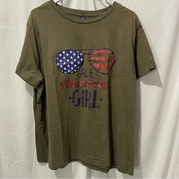 SHEIN Women’s Plus Size All American Girl Olive T-Shirt Vinyl Print Size 2XL - Picture 6 of 13